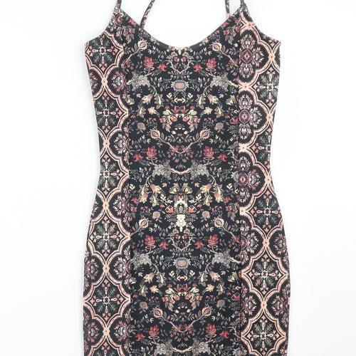 Topshop Womens Multicoloured Floral Polyester Bodycon  Size 6 Scoop Neck