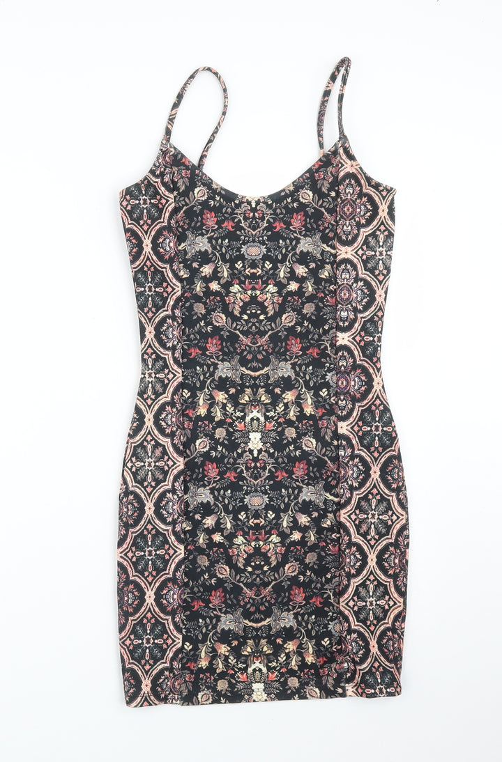 Topshop Womens Multicoloured Floral Polyester Bodycon  Size 6 Scoop Neck