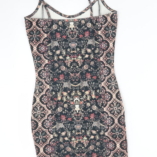 Topshop Womens Multicoloured Floral Polyester Bodycon  Size 6 Scoop Neck