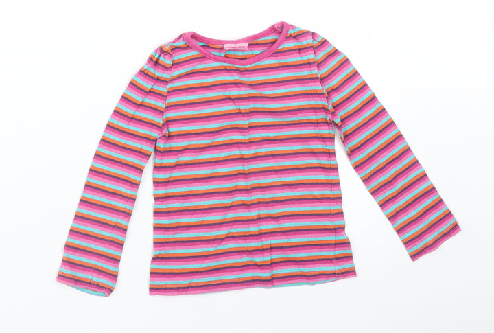 Cherokee Girls Multicoloured Striped Cotton Pullover T-Shirt Size 2-3 Years Round Neck