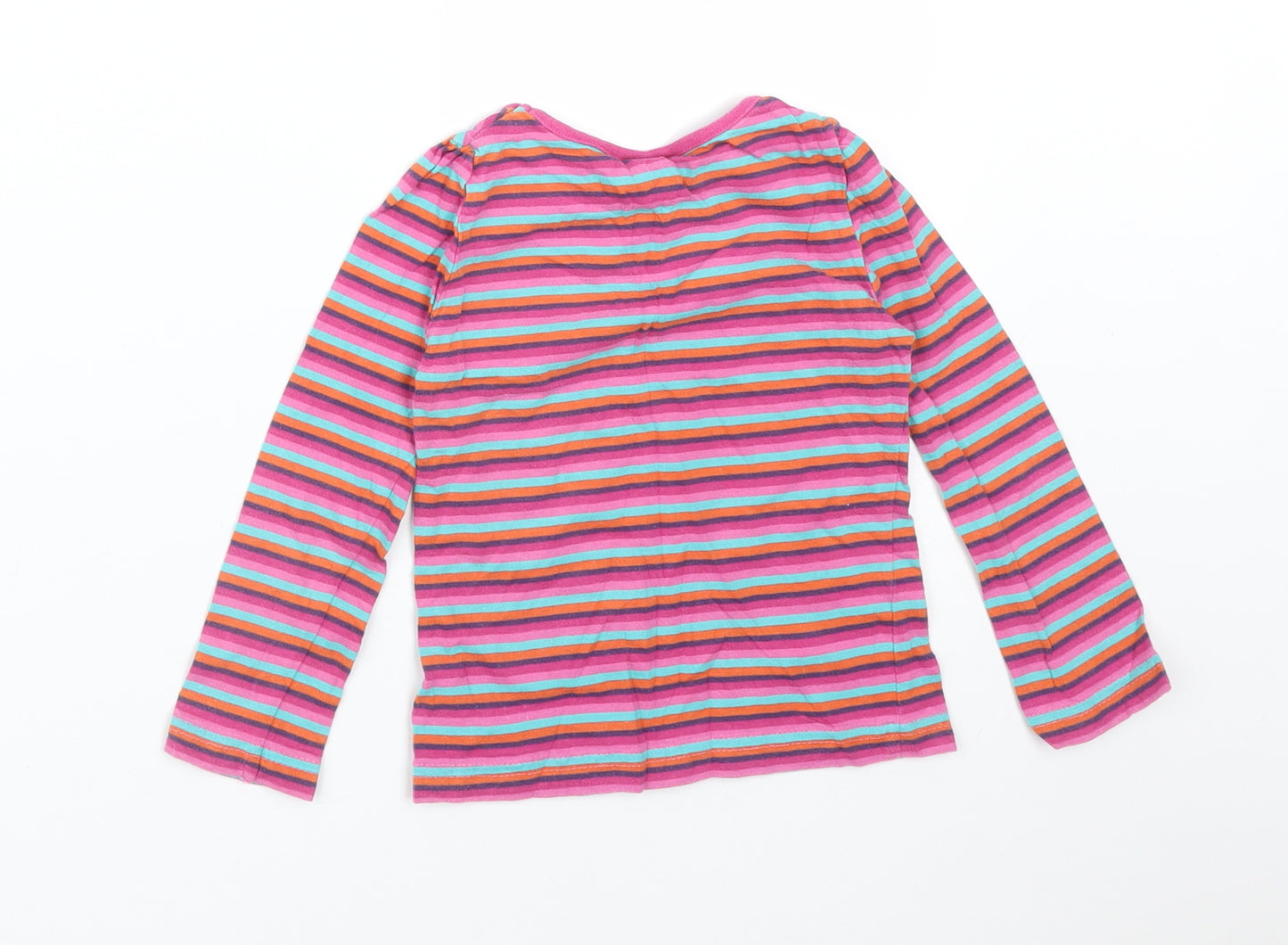 Cherokee Girls Multicoloured Striped Cotton Pullover T-Shirt Size 2-3 Years Round Neck