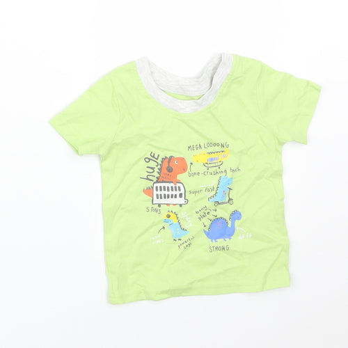 George Boys Green  Cotton Basic T-Shirt Size 0-3 Months Round Neck  - DINOSAURS