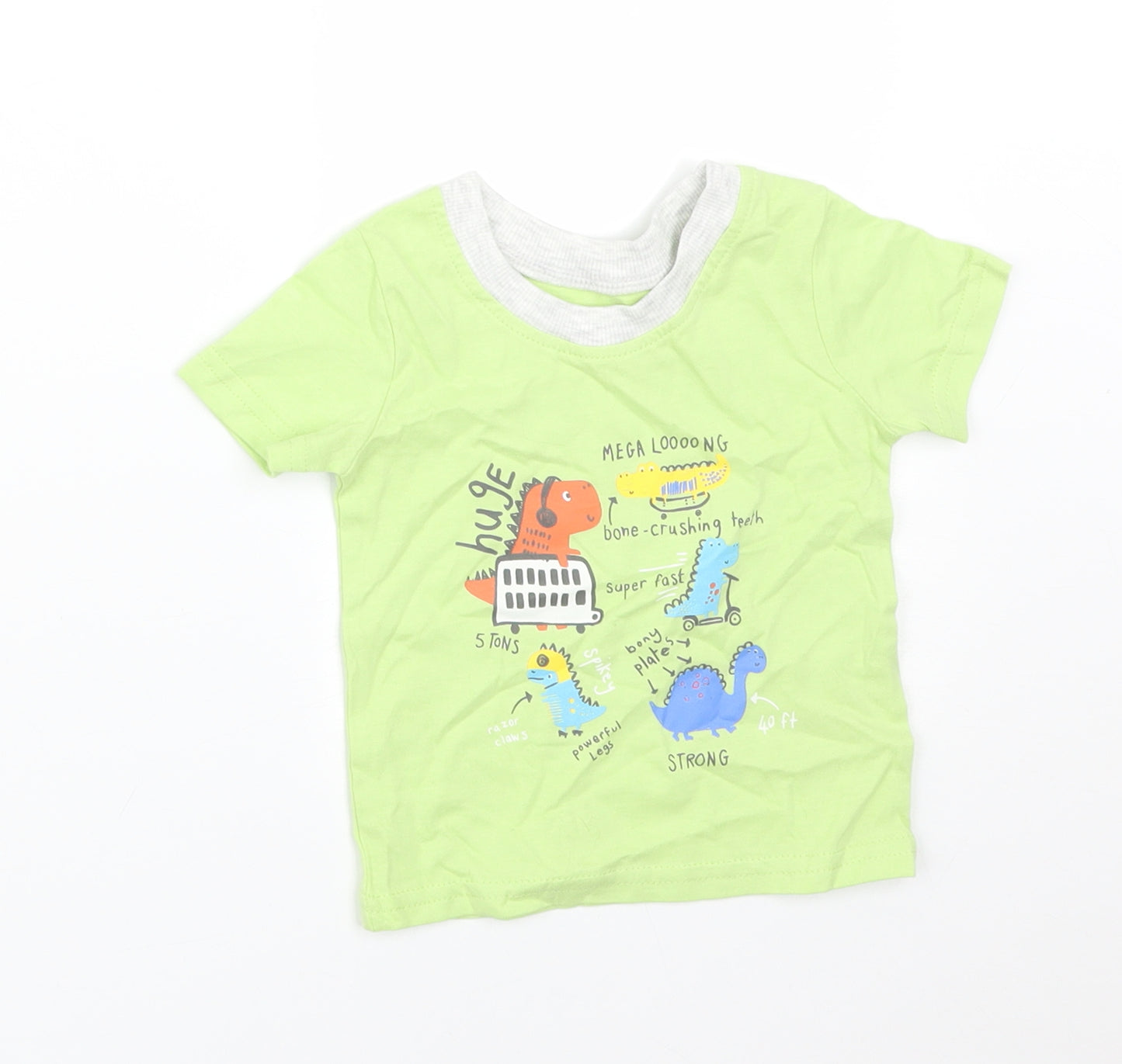 George Boys Green  Cotton Basic T-Shirt Size 0-3 Months Round Neck  - DINOSAURS