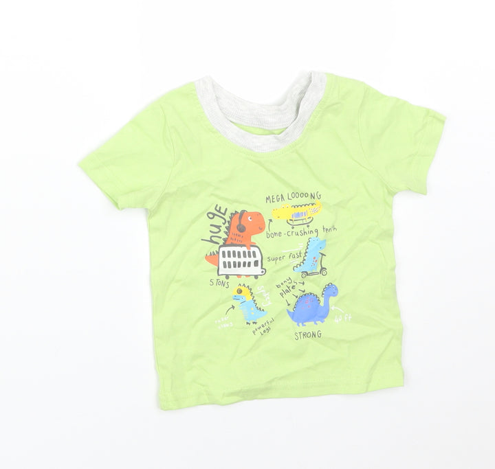 George Boys Green  Cotton Basic T-Shirt Size 0-3 Months Round Neck  - DINOSAURS