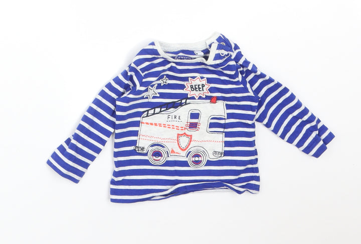 Blue Zoo Boys Multicoloured Striped Cotton Basic T-Shirt Size 0-3 Months Round Neck  - FIRE ENGINE