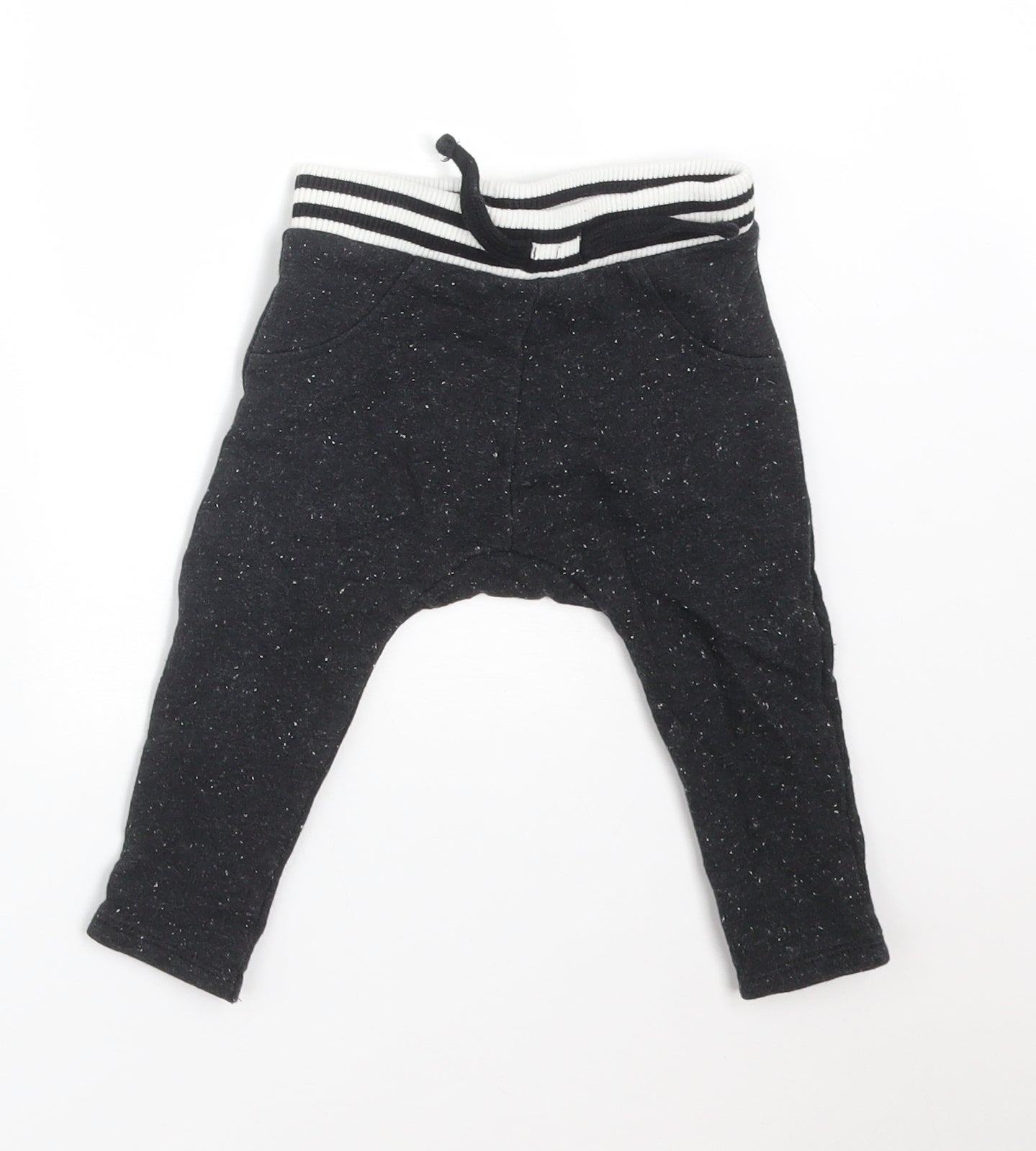 Nutmeg Boys Black Flecked Cotton Jogger Trousers Size 3-6 Months