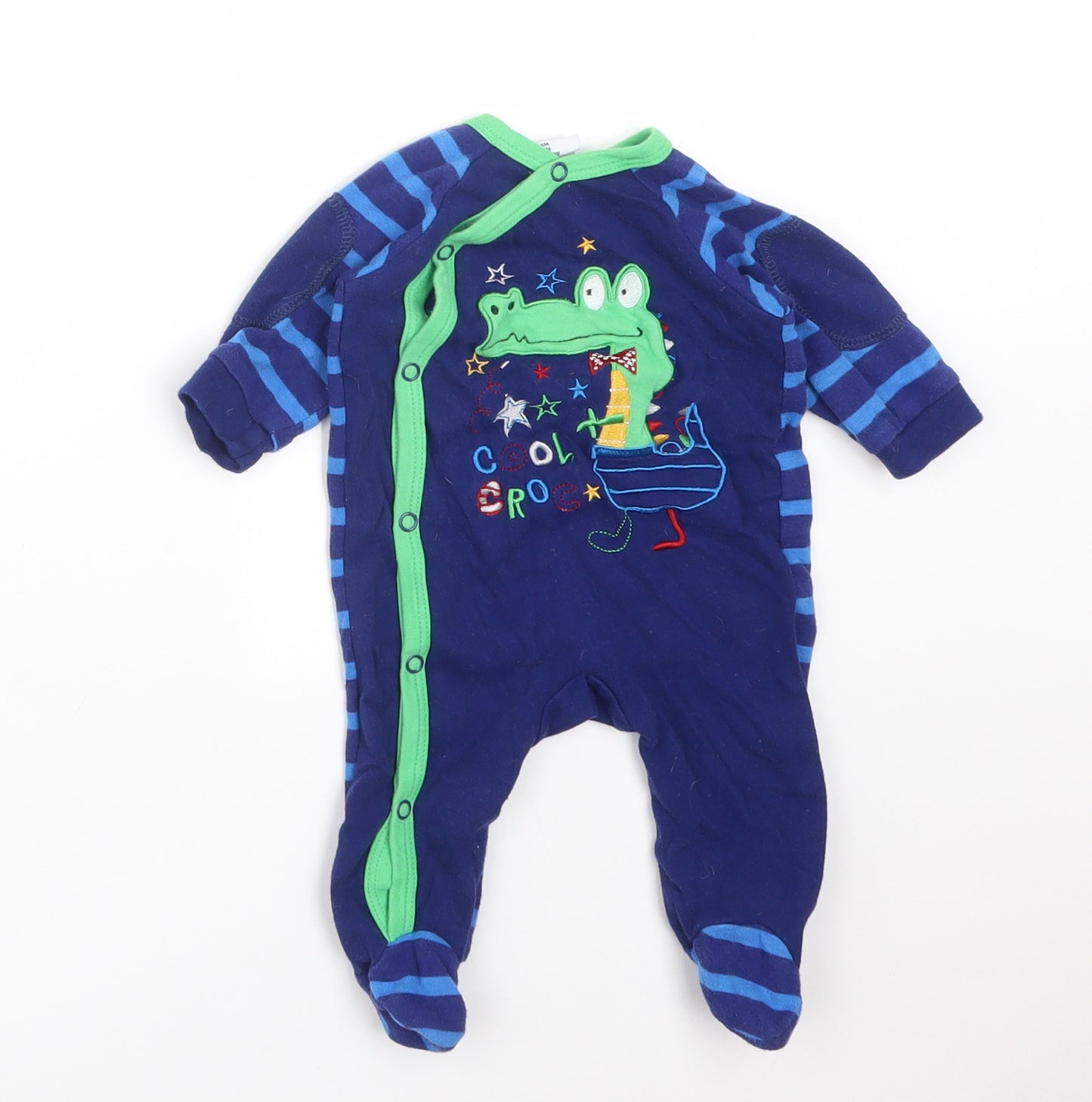 ROCKABYEBABY Boys Blue Striped Cotton Babygrow One-Piece Size 3-6 Months   - COOL CROC