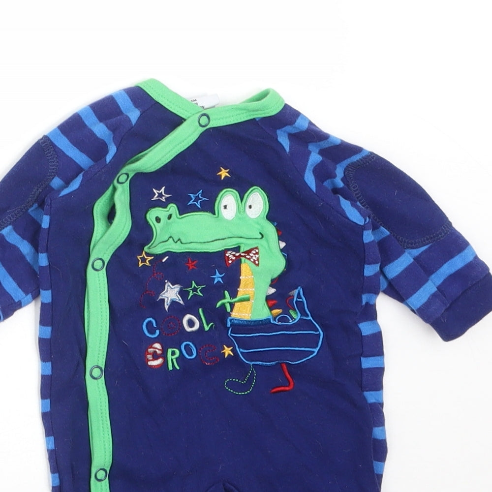 ROCKABYEBABY Boys Blue Striped Cotton Babygrow One-Piece Size 3-6 Months   - COOL CROC