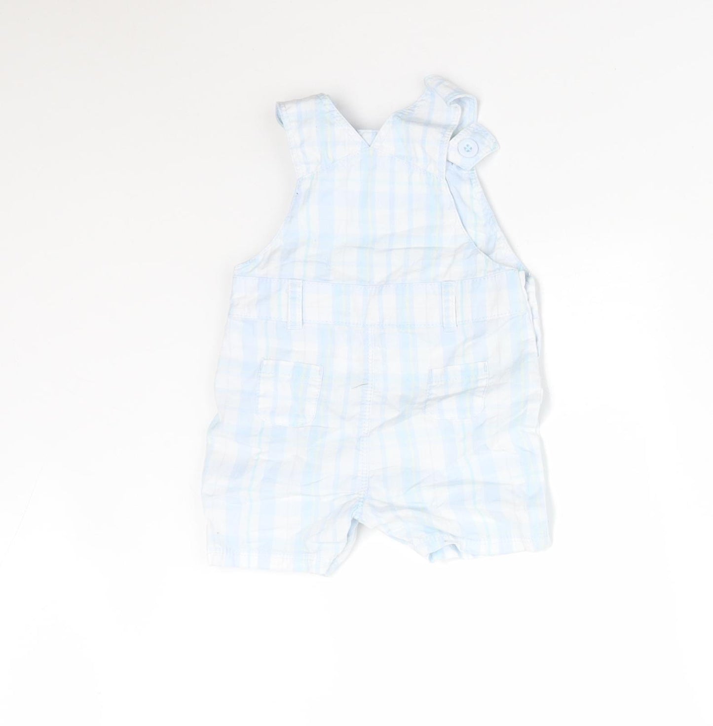 Mothercare Boys Blue Check Cotton Dungaree One-Piece Size Newborn