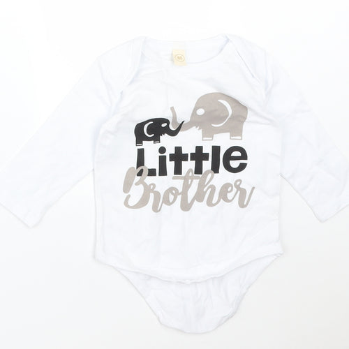 Preworn Boys White  Cotton Babygrow One-Piece Size 12 Months   - LITTLE BROTHER