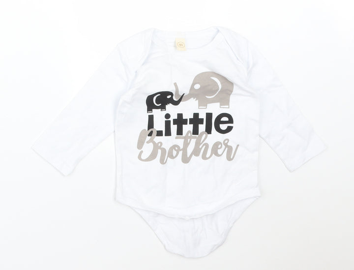Preworn Boys White  Cotton Babygrow One-Piece Size 12 Months   - LITTLE BROTHER