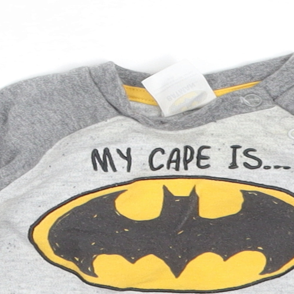 Batman Boys Grey  Cotton Basic T-Shirt Size Newborn Round Neck  - MY CAPE IS IN THE WASH
