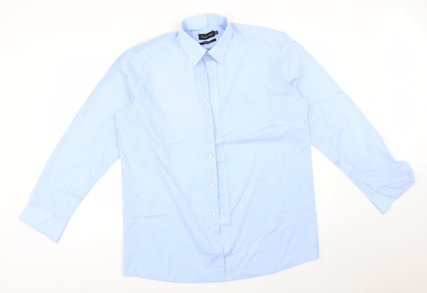 Double TWO Mens Blue  Cotton  Dress Shirt Size 16 Collared