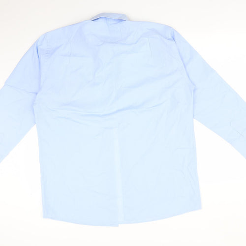 Double TWO Mens Blue  Cotton  Dress Shirt Size 16 Collared