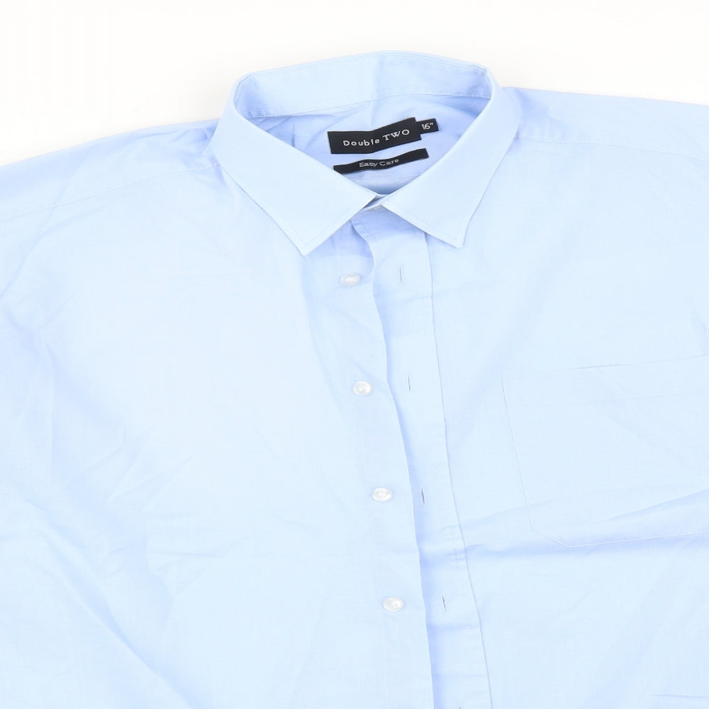 Double TWO Mens Blue  Cotton  Dress Shirt Size 16 Collared