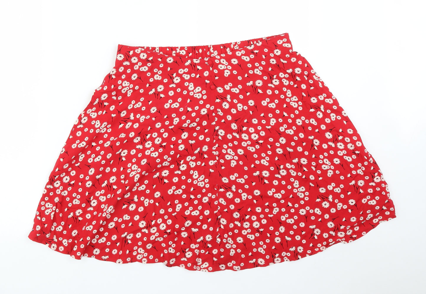 New Look Womens Red Floral Viscose A-Line Skirt Size 12