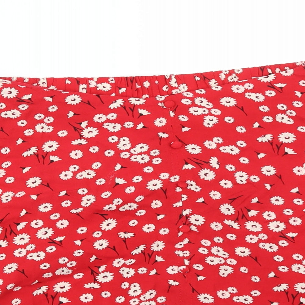 New Look Womens Red Floral Viscose A-Line Skirt Size 12