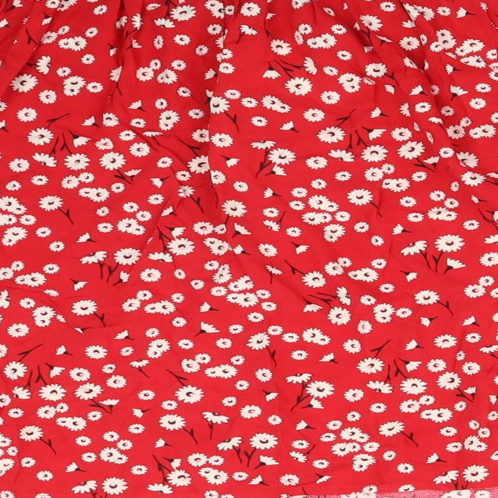 New Look Womens Red Floral Viscose A-Line Skirt Size 12