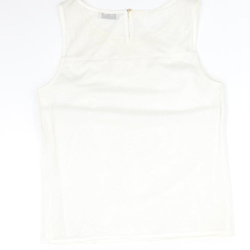 Soon Womens White Floral Polyester Basic T-Shirt Size 8 Round Neck