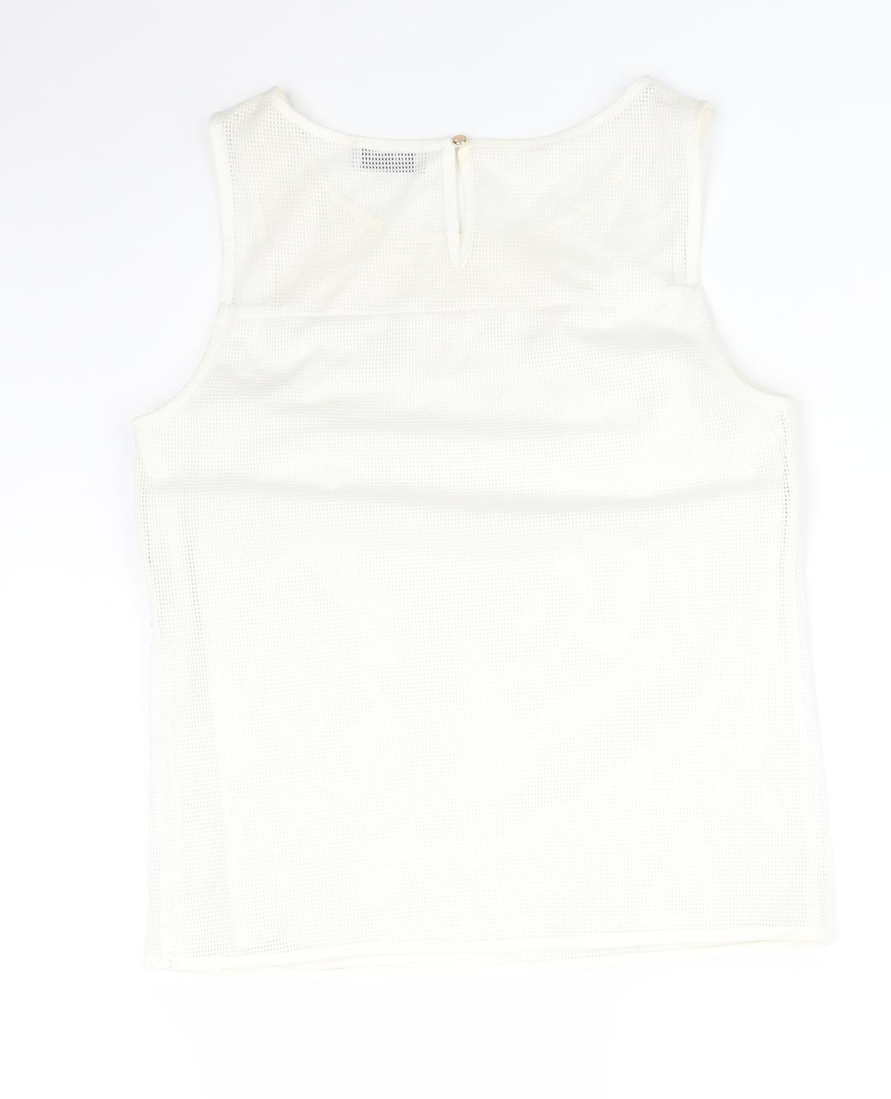 Soon Womens White Floral Polyester Basic T-Shirt Size 8 Round Neck