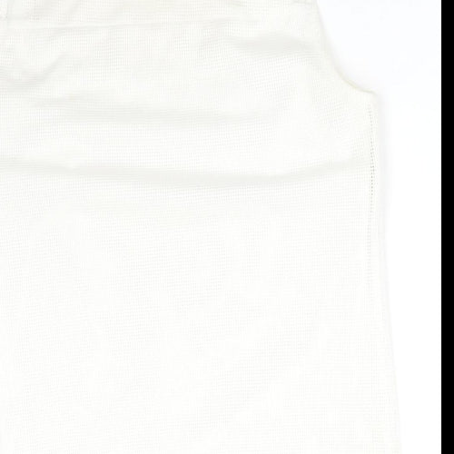 Soon Womens White Floral Polyester Basic T-Shirt Size 8 Round Neck