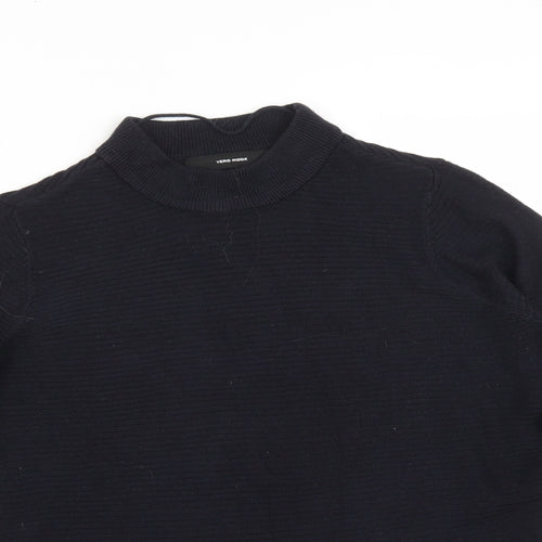 VERO MODA Womens Blue Striped Acrylic Basic T-Shirt Size M Mock Neck