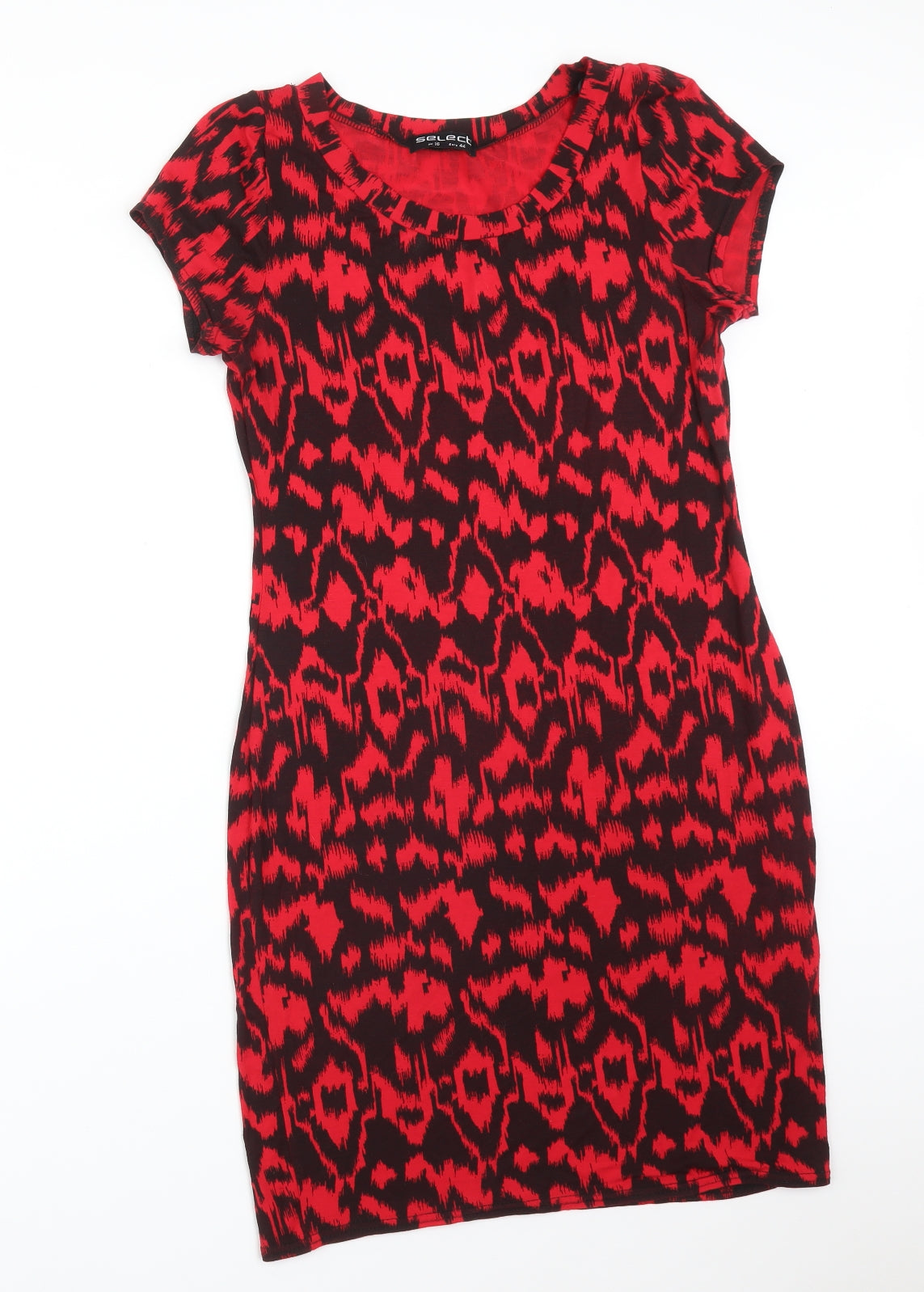 Select Womens Red Animal Print Viscose Bodycon  Size 16 Round Neck