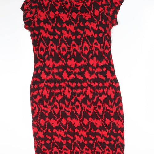 Select Womens Red Animal Print Viscose Bodycon  Size 16 Round Neck