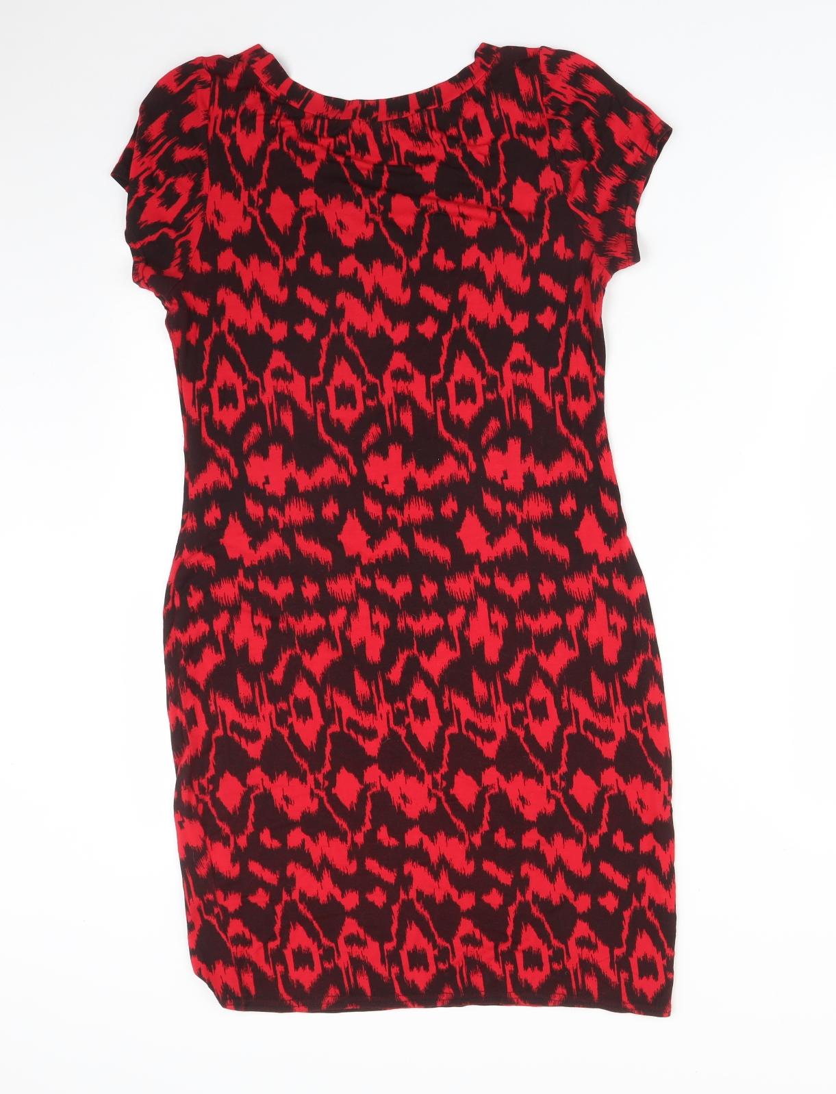 Select Womens Red Animal Print Viscose Bodycon  Size 16 Round Neck