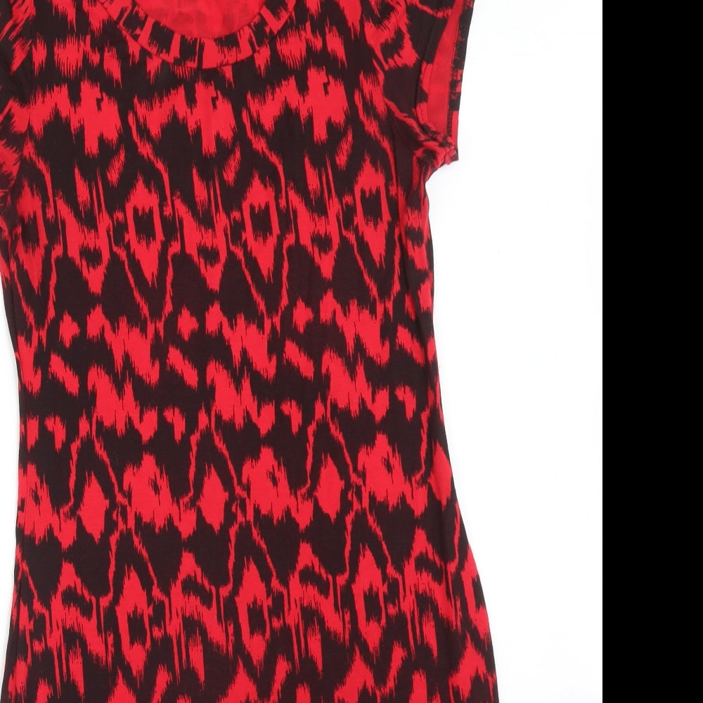 Select Womens Red Animal Print Viscose Bodycon  Size 16 Round Neck