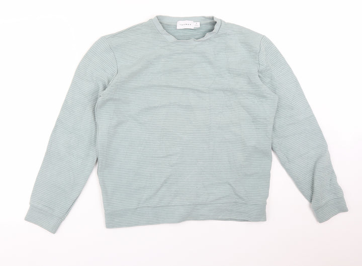Topshop Mens Green Striped Cotton Pullover Sweatshirt Size M
