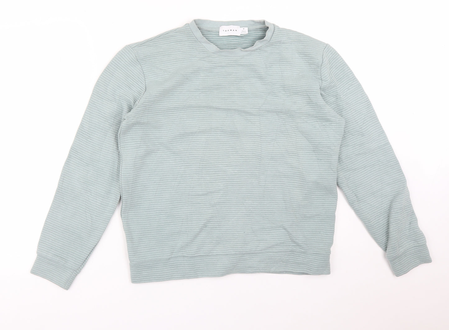 Topshop Mens Green Striped Cotton Pullover Sweatshirt Size M