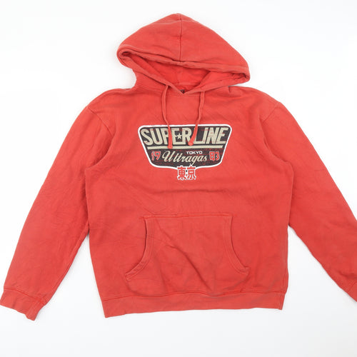 Easy Mens Orange  Cotton Pullover Hoodie Size S   - SUPERLINE
