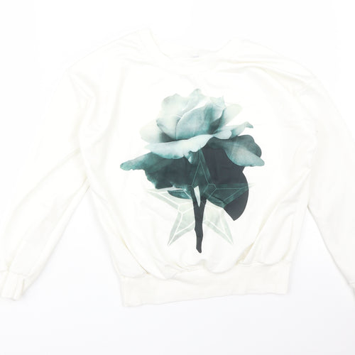 Preworn Womens White Floral  Pullover Sweatshirt Size S