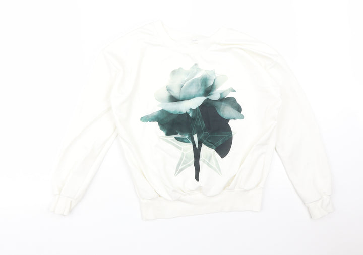 Preworn Womens White Floral Pullover Sweatshirt Size S