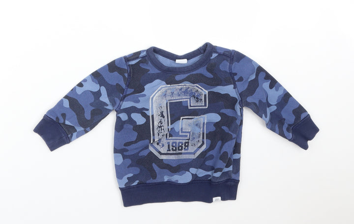 Gap Boys Blue Camouflage Cotton Pullover Jumper Size 18-24 Months