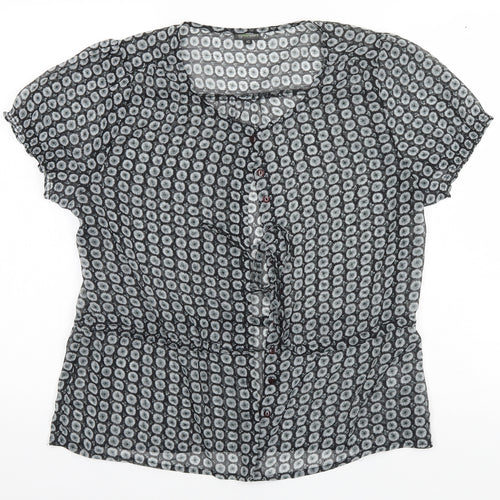 Greenpoint Womens Grey Geometric Polyester Basic Button-Up Size 14 Round Neck