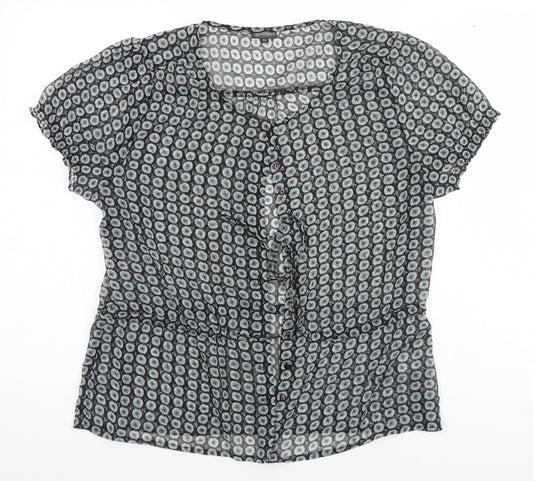 Front view of Greenpoint women’s grey geometric polyester basic button-up, size UK 14, round neck
