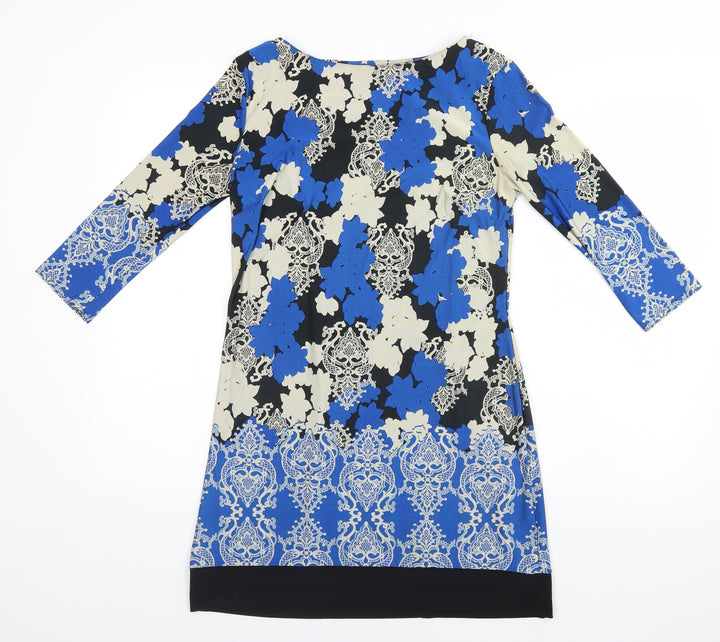 Atmosphere Womens Blue Floral Polyester A-Line Size 12 Round Neck