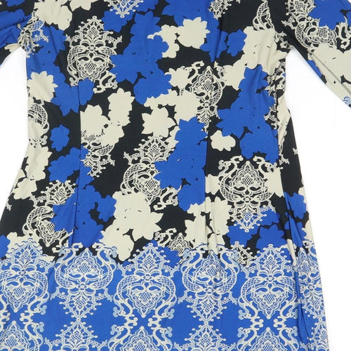 Atmosphere Womens Blue Floral Polyester A-Line  Size 12 Round Neck