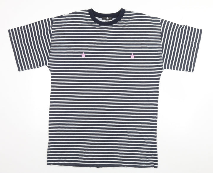 Missguided Womens Blue Striped Polyester Basic T-Shirt Size 8 Round Neck
