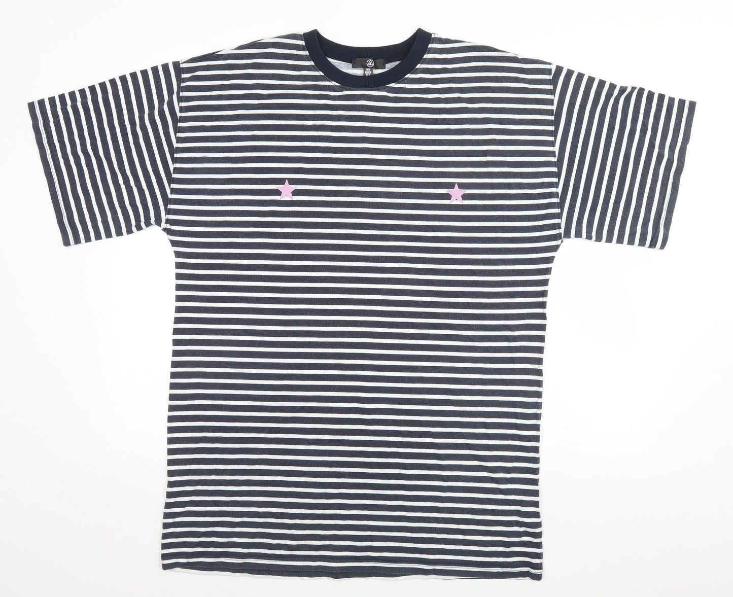 Missguided Womens Blue Striped Polyester Basic T-Shirt Size 8 Round Neck