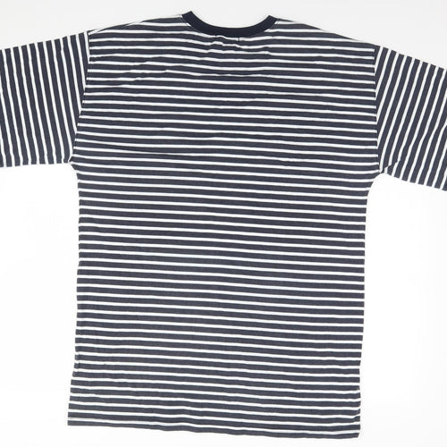 Missguided Womens Blue Striped Polyester Basic T-Shirt Size 8 Round Neck