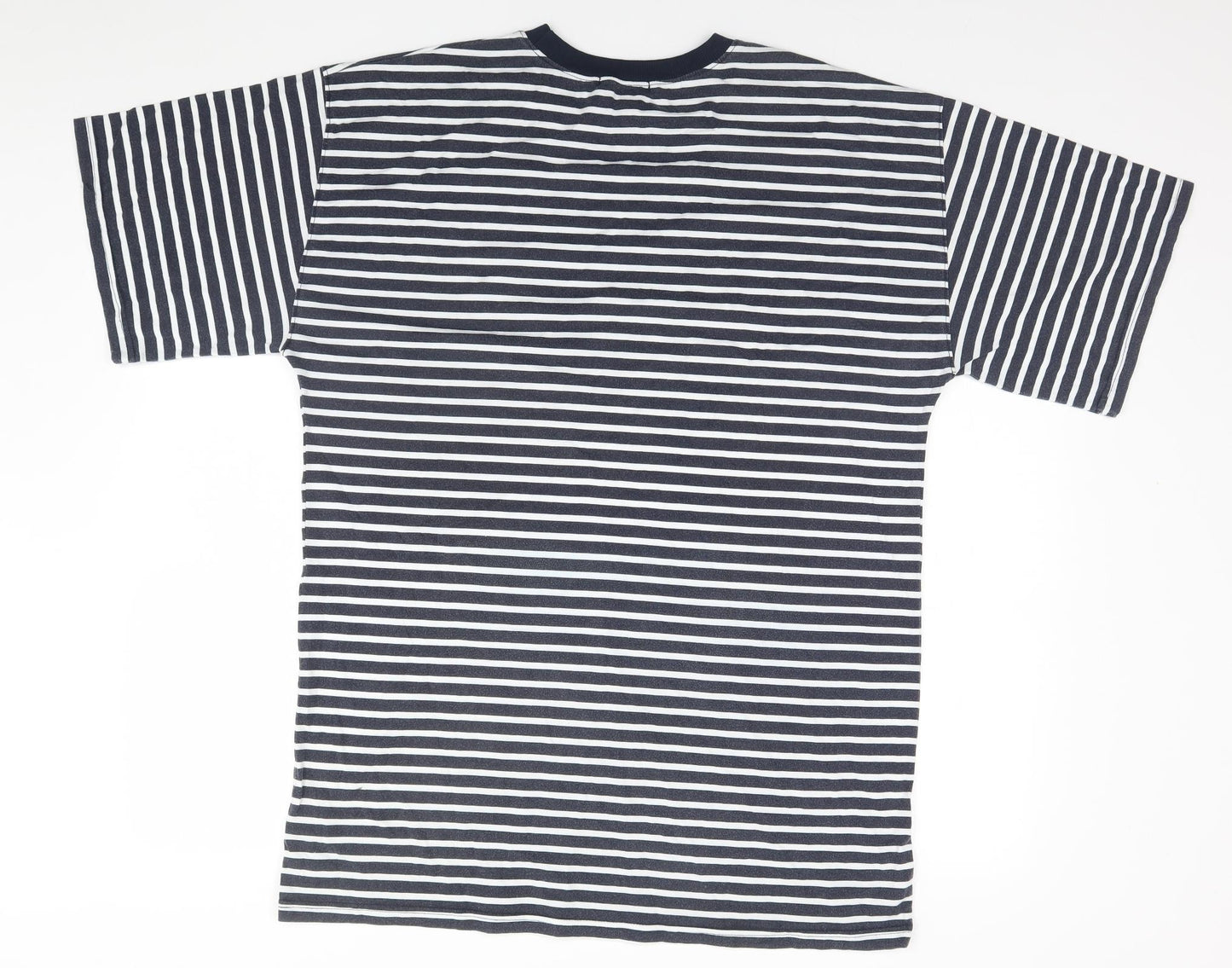 Missguided Womens Blue Striped Polyester Basic T-Shirt Size 8 Round Neck