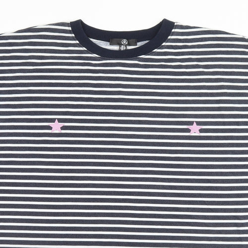 Missguided Womens Blue Striped Polyester Basic T-Shirt Size 8 Round Neck