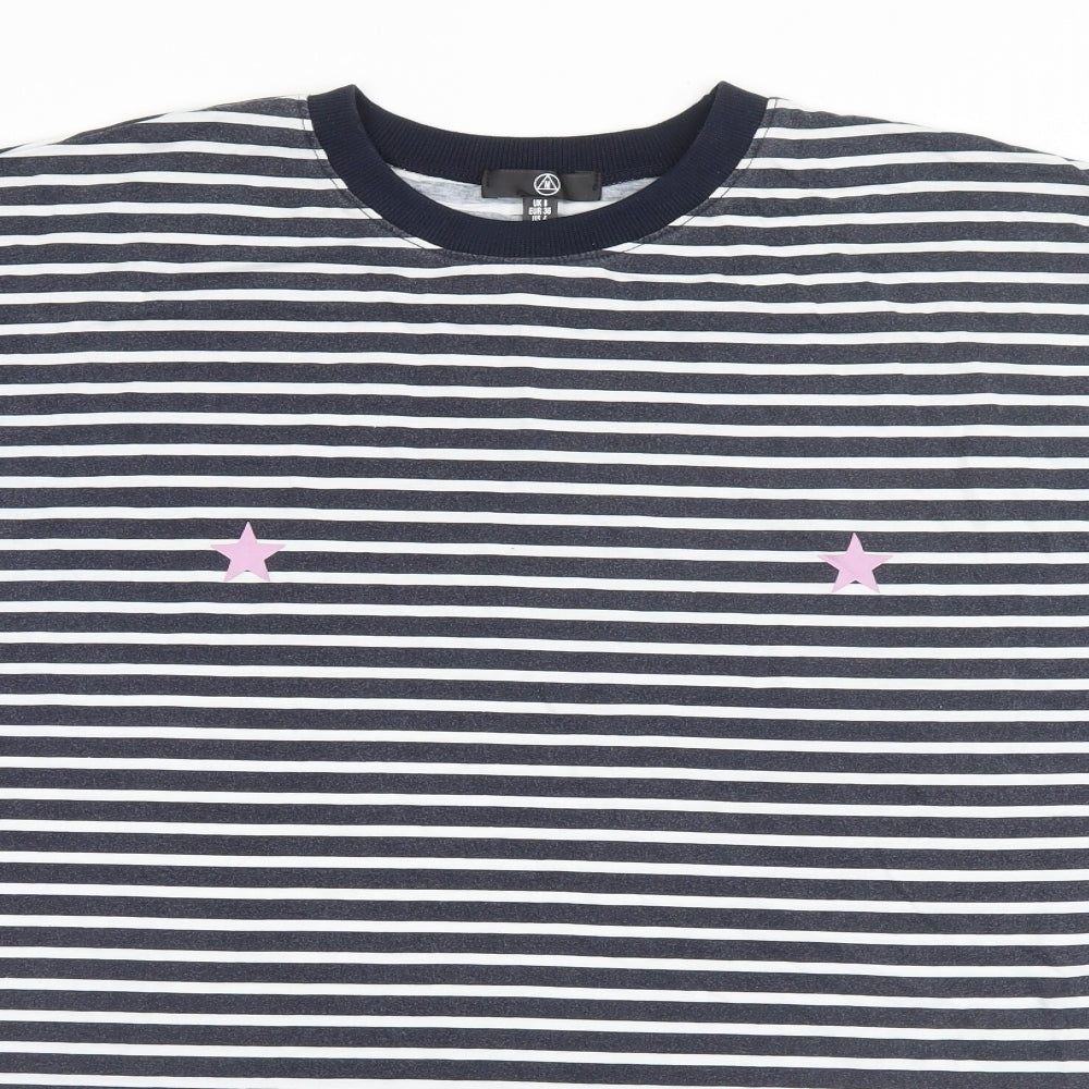 Missguided Womens Blue Striped Polyester Basic T-Shirt Size 8 Round Neck
