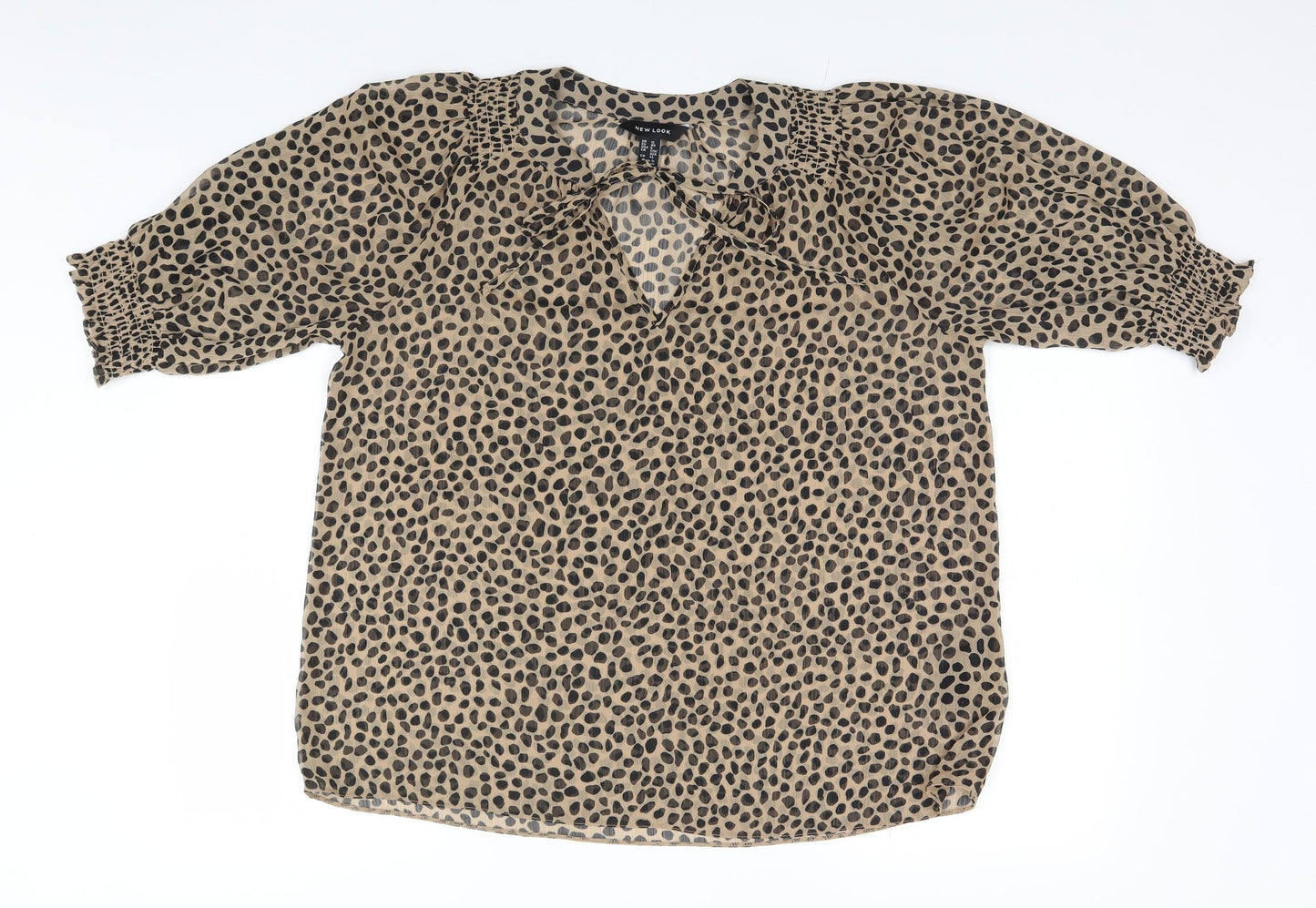 New Look Womens Brown Animal Print Polyester Basic T-Shirt Size 12 V-Neck