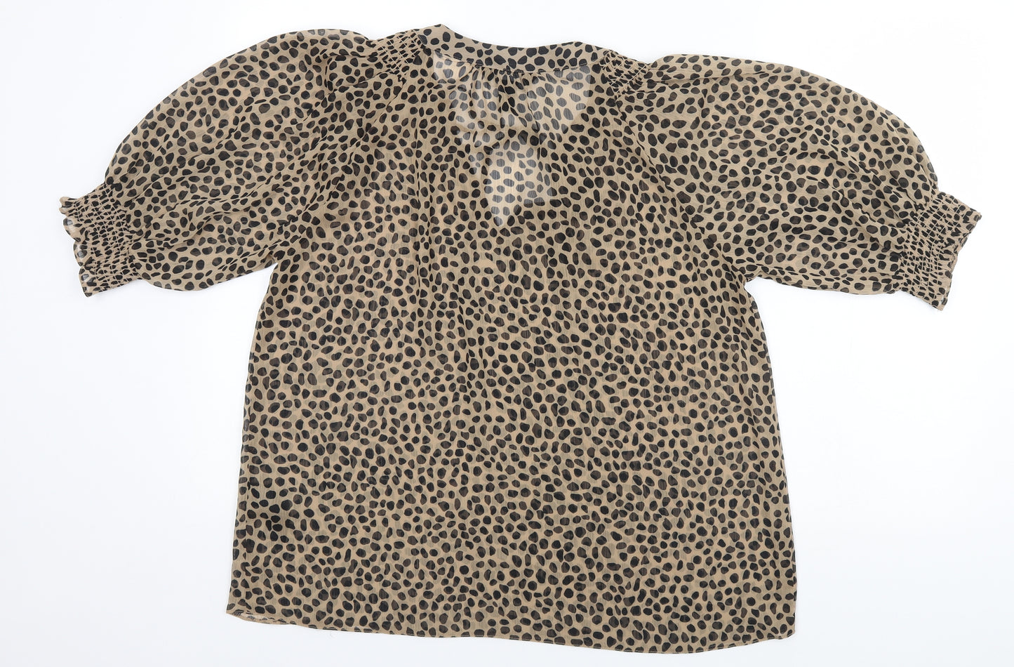 New Look Womens Brown Animal Print Polyester Basic T-Shirt Size 12 V-Neck
