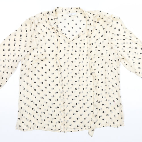 Papaya Womens Beige Polka Dot Polyester Basic Blouse Size 14 Collared