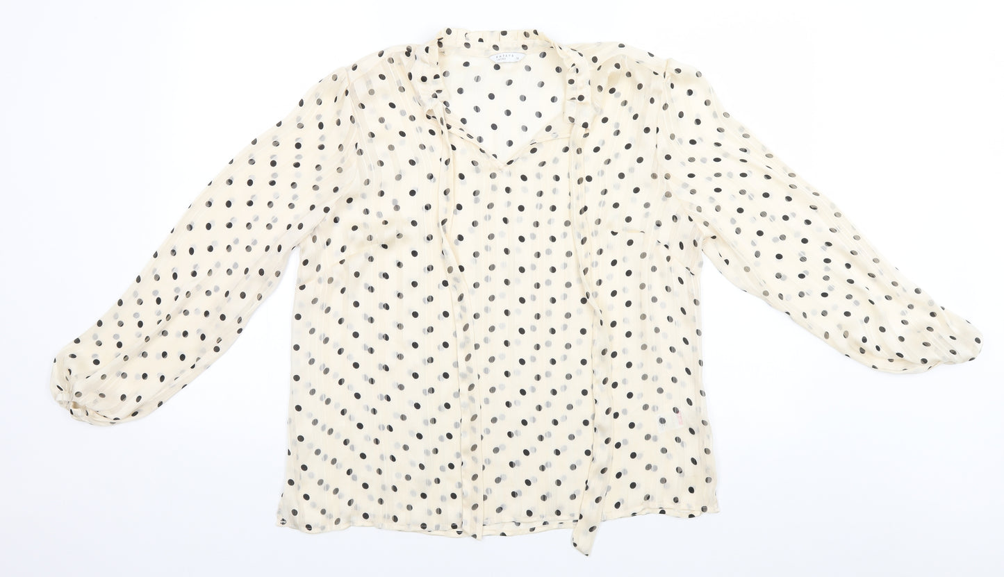 Papaya Womens Beige Polka Dot Polyester Basic Blouse Size 14 Collared